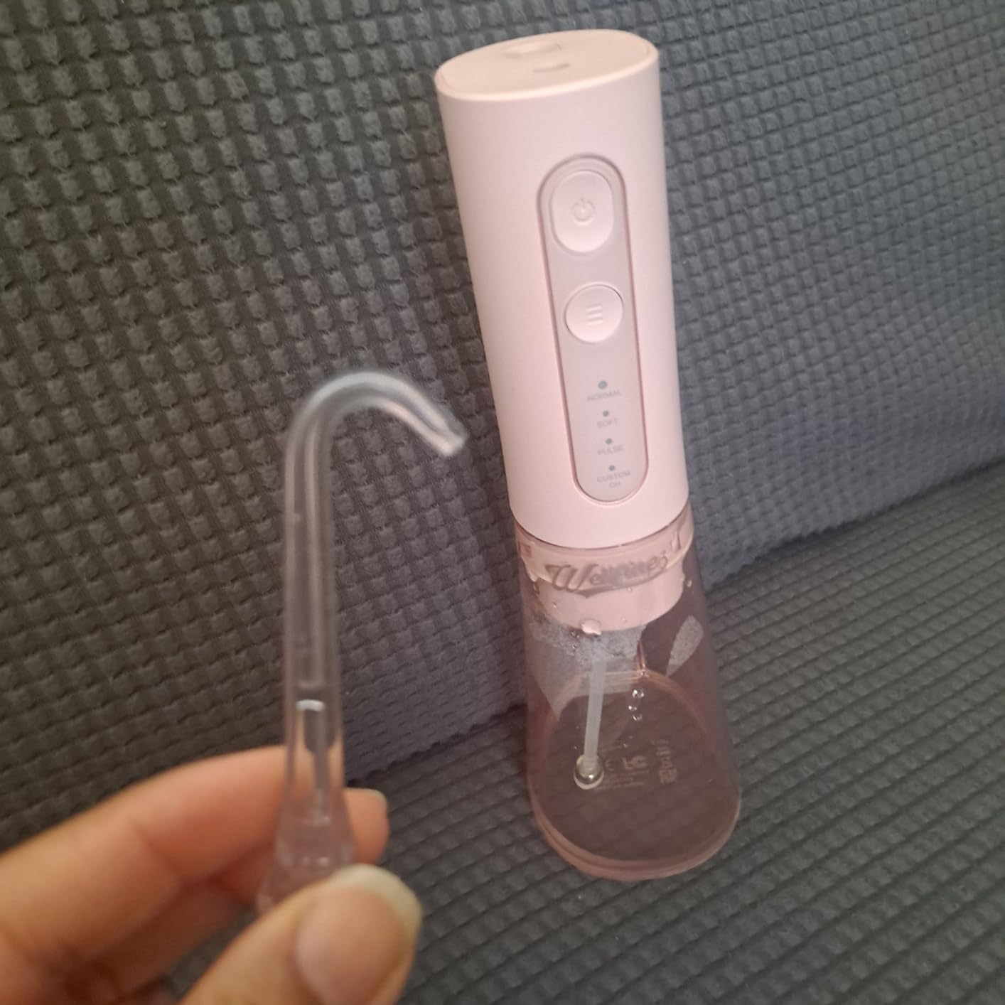 WELLFINE Water Dental Flosser Teeth Pick: Portable Cordless 4 Modes Flossers Pic 300ML Rechargeable Floss Pik Powerful IPX7 Waterproof Oral Irrigator for Cleaning Gum Care Braces for Home Travel customer photo 1