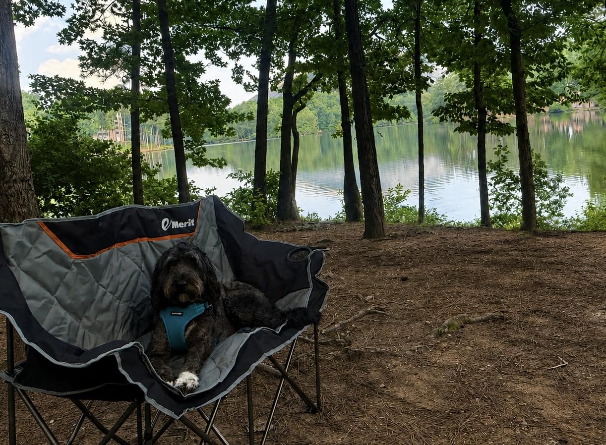 EMERIT Oversized Fully Padded Camping Chair, Heavy Duty 650LB Folding Camping Loveseat, Quad Fold Double Camping Couch with Cup Holders & Carry Bag for Outdoor, Lawn, Sports Events Black customer photo 1