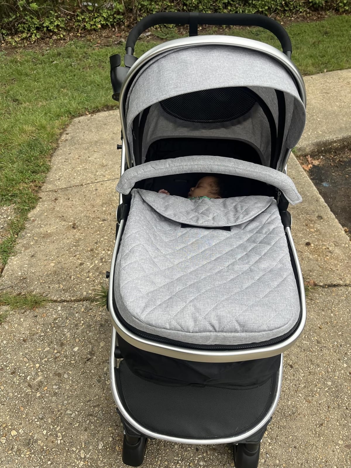 Baby Stroller, 2-in-1 Reversible Toddler Seat with Lie-Flat Mode, Foldable Infant Stroller with Canopy, One Button Brake, Adjustable Handle, Newborn Pushchair (Black B) customer photo 2