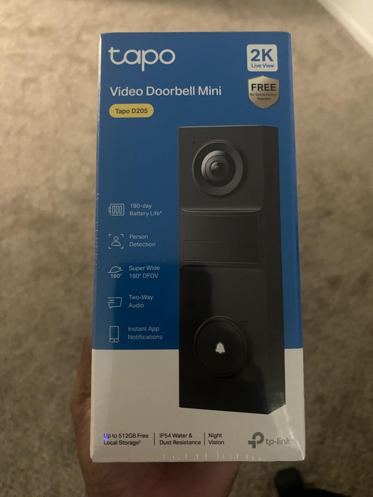 Tapo 2K Wireless Smart Video Doorbell, D205, 160° Ultra-Wide View | Person Detection, 2-Way Talk, Ring Call, Night Vision, Subscription-Free Local Storage or Optional Cloud customer photo 1
