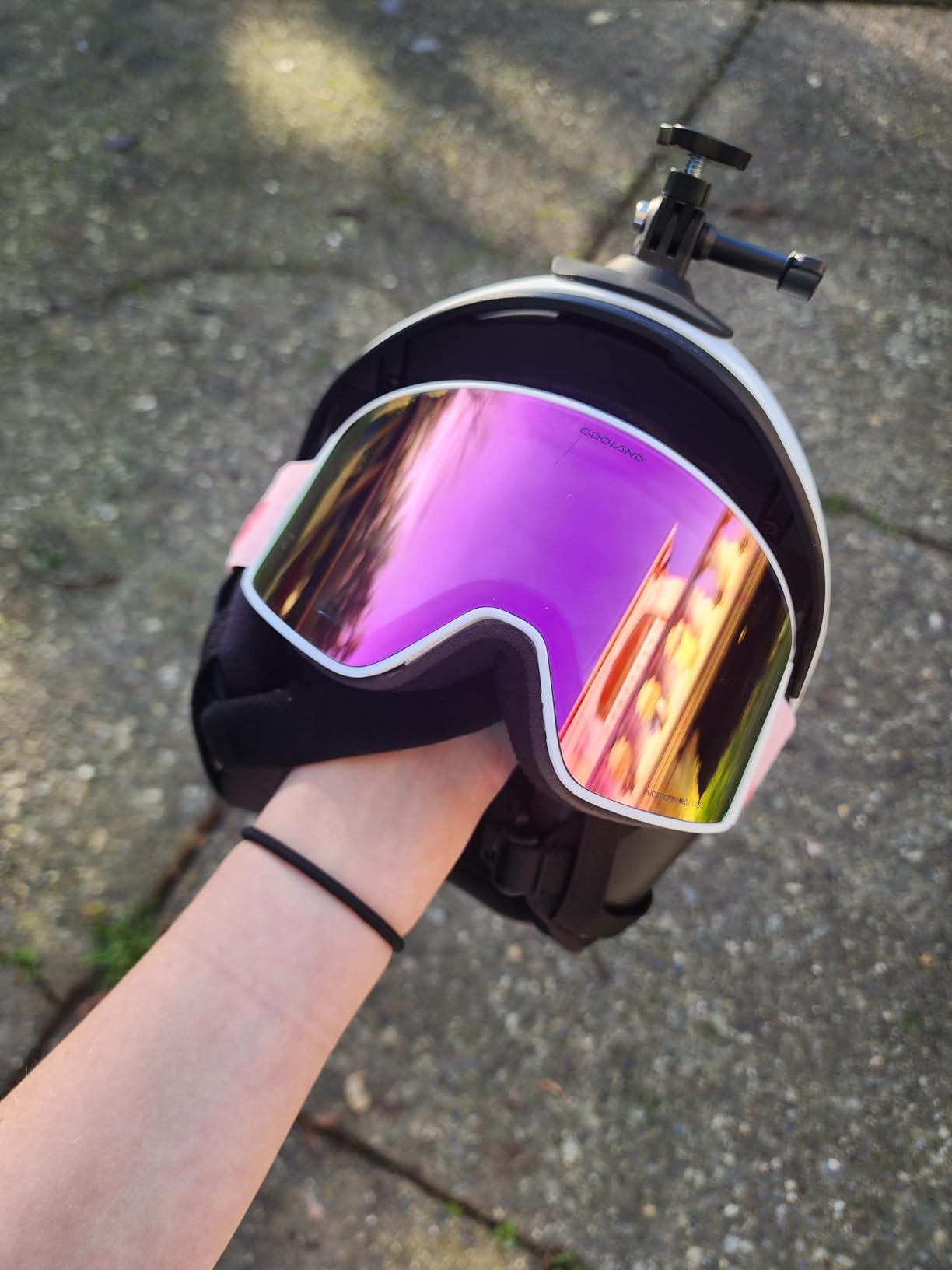 Odoland Anti-Fog Photochromic Ski Goggles with Pattern Strap | OTG, UV Protection, Helmet Compatible Snow Goggles with Clear Large Vision for All Day Skiing Sports customer photo 2