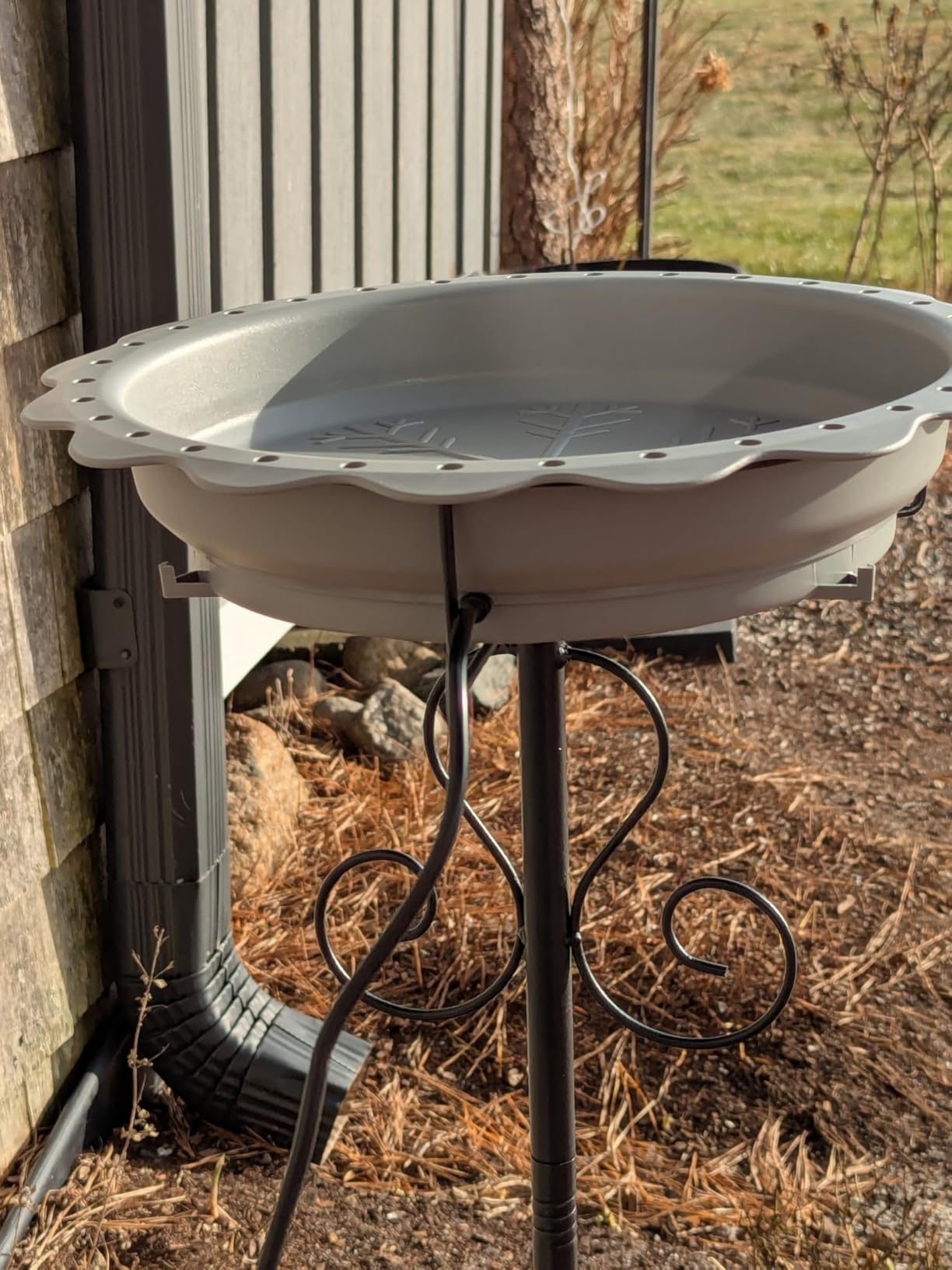 Heated Bird Baths for Outdoors, 100W Heated Birdbath Outside Winter, Gray | Auto Thermostat Control, Large Capacity, Easy Cleaning, 5-Prong Metal Base, Longer Power Cord, Garden Yard Patio Lawn Decor customer photo 2