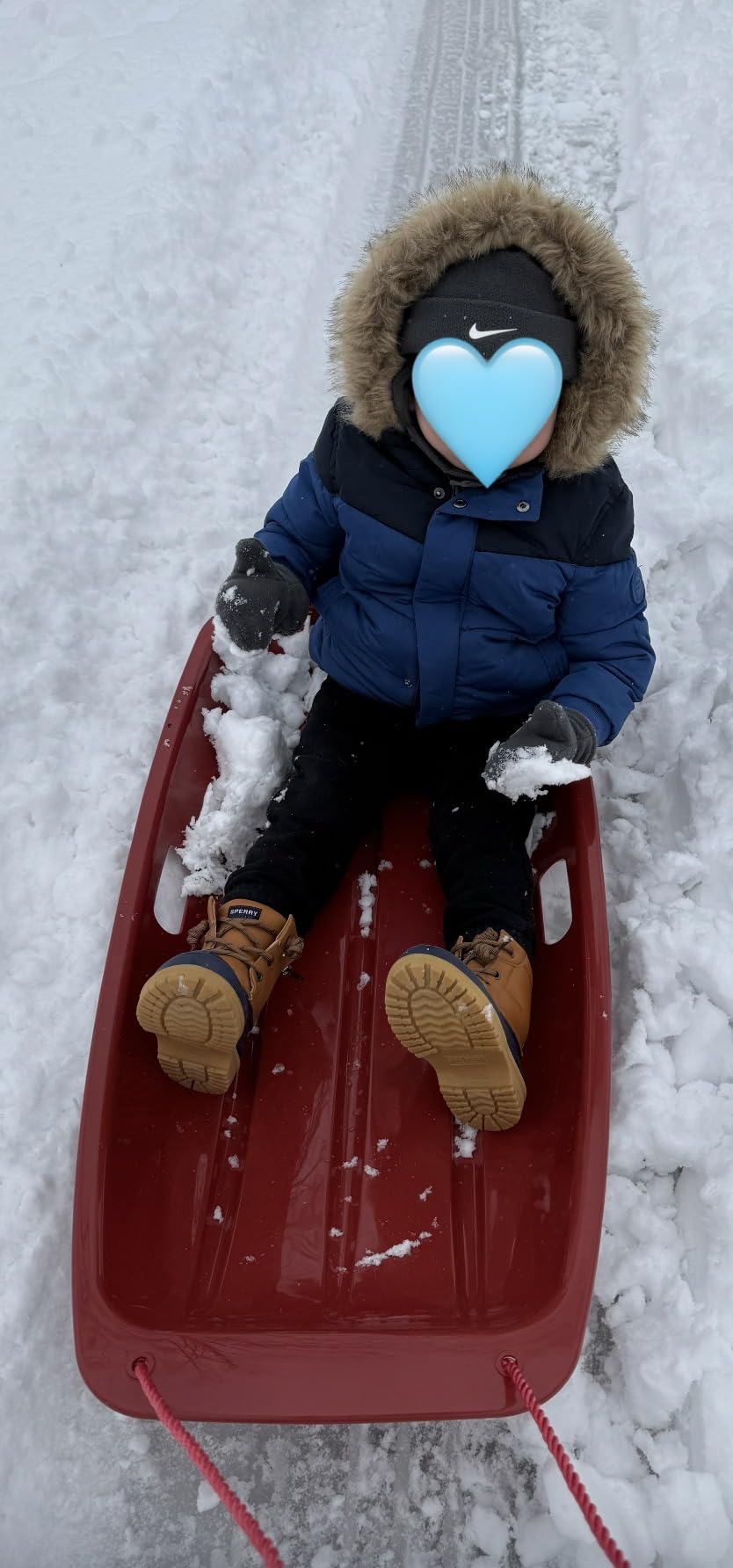 Retrospec Retrorider Plastic Snow Sled – Toboggan Style with Pull Rope, Cold-Resistant Coating, and Hard Bottom for Smooth Downhill Rides – Available for Kids and Adults customer photo 1
