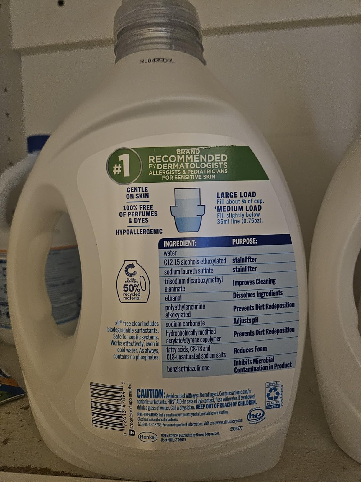 all free clear, Original, Liquid Laundry Detergent for Sensitive Skin, Unscented and Hypoallergenic, Concentrated, 82.5oz, 110 Loads customer photo 1