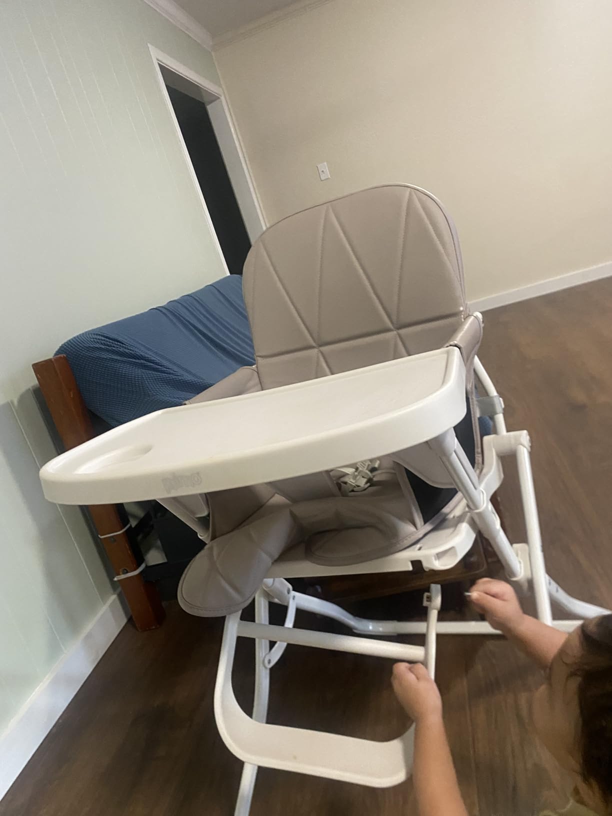 Primo PopUp Folding High Chair for Baby Age 6 to 36 Months - Taupe Folding Beach Style High Chair with Removable Dishwasher Safe Tray, 3pt Safety Harness, Leatherette Seat - Space Saving Design customer photo 1