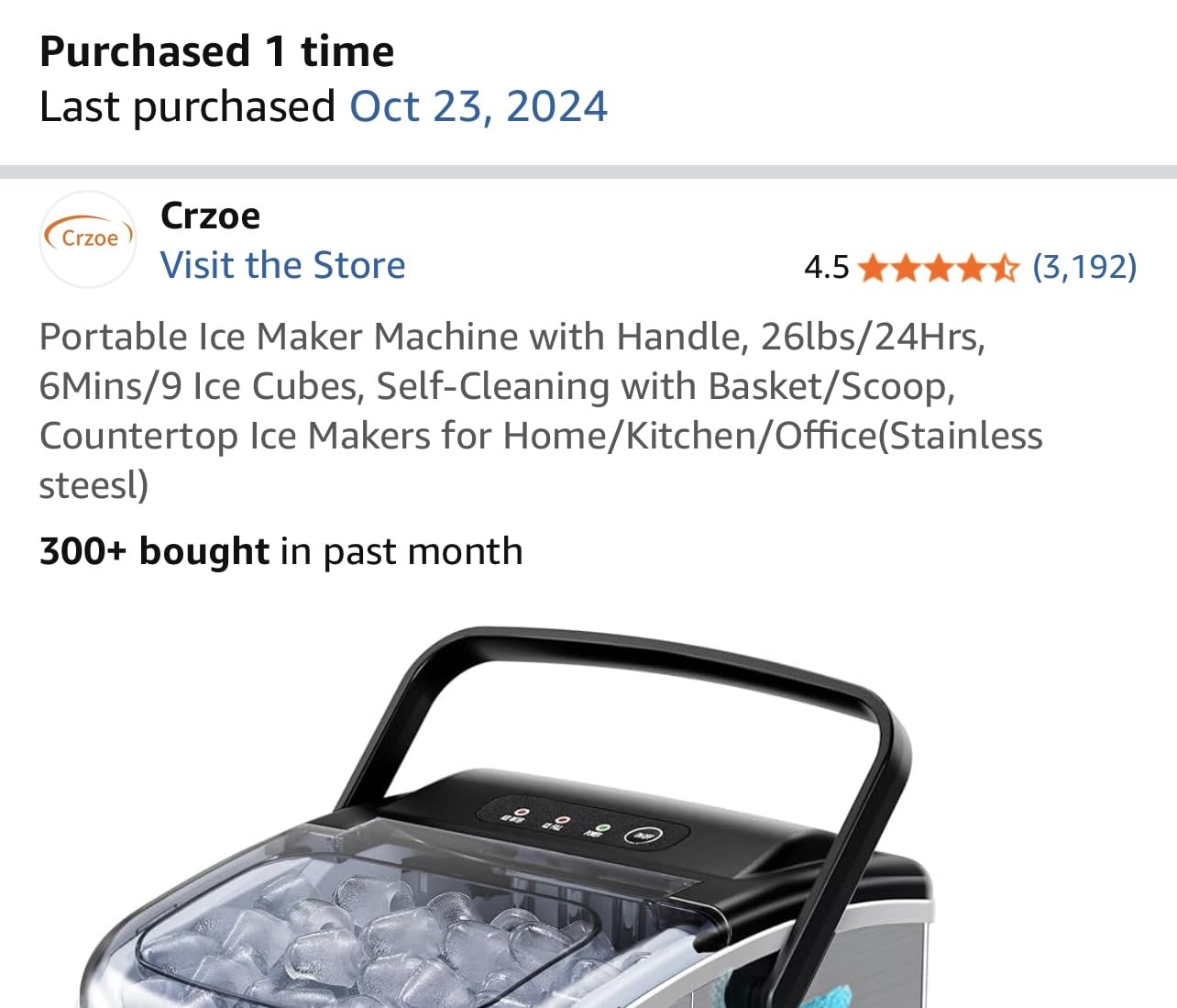 Crzoe Countertop Ice Maker,26Lbs/24H, 2 Sizes of Ice, Self-Cleaning,Grey customer photo 1