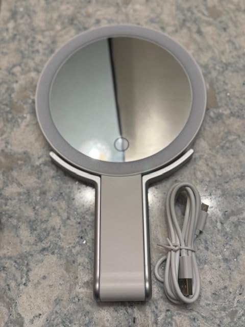 MIYADIVA Travel Makeup Mirror with Lights, Height Adjustable 30X/1X Double-Sided Magnifying Mirror, Portable Vanity Mirror with Digital Display & Phone Holder, Handheld Tabletop Hanging, Rose Gold customer photo 2